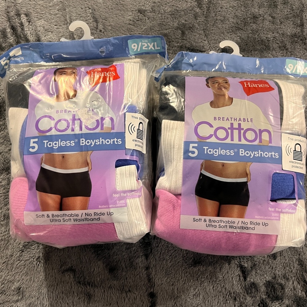 Hanes Boyshorts Cotton Tagless Breathable No Ride Up Woman's Size 9/2XL (5-Packs